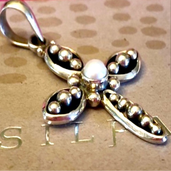 Silpada Vintage Sterling Silver Pearl Cross Pendant & Thick Chain Necklace - Picture 3 of 6
